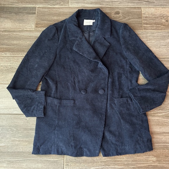 Lush Corduroy Blazer Women's Medium Double Breasted Classic Navy Blue Preppy - Picture 1 of 4